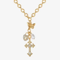 JS Jessica Simpson Gold Tone Charm Womens Glass Alloy 18 Inch Y Necklace