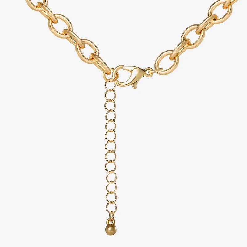 JS Jessica Simpson Gold Tone Leopard Print Womens Glass Alloy Heart 18 Inch Pendant Necklace