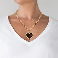 JS Jessica Simpson Gold Tone Leopard Print Womens Glass Alloy Heart 18 Inch Pendant Necklace
