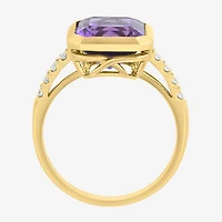 Effy Final Call Limited Quantities! Genuine Purple Cushion Amethyst and 1/6 CT.T.W. Cocktail Ring in 14K Gold