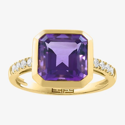 Effy Final Call Limited Quantities! Genuine Purple Cushion Amethyst and 1/6 CT.T.W. Cocktail Ring in 14K Gold