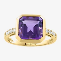 Effy Final Call Limited Quantities! Genuine Purple Cushion Amethyst and 1/6 CT.T.W. Cocktail Ring in 14K Gold