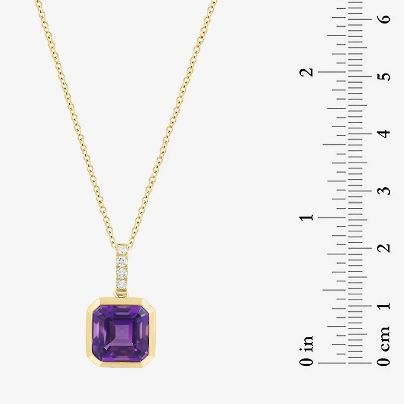 Effy Final Call Limited Quantities! Genuine Purple Cushion Amethyst and Diamond Accent 18 Inch Pendant Necklace in 14K Gold