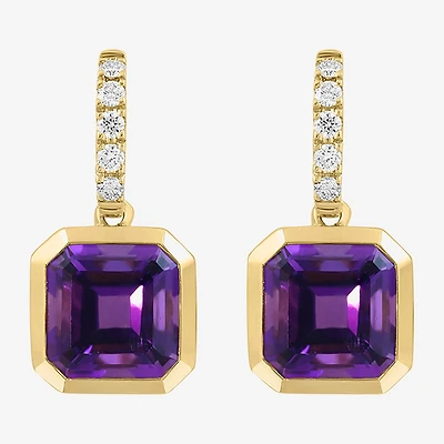 Effy Final Call Limited Quantities! Genuine Purple Cushion Amethyst and 1/5 CT.TW. Diamond  Drop Earrings in 14K Gold