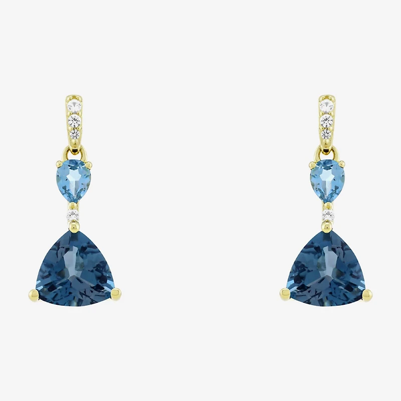 Womens Genuine Blue Topaz 14K Gold Over Silver Triangle Drop Earrings