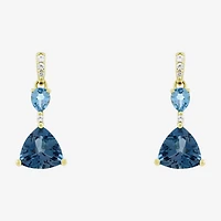 Womens Genuine Blue Topaz 14K Gold Over Silver Triangle Drop Earrings