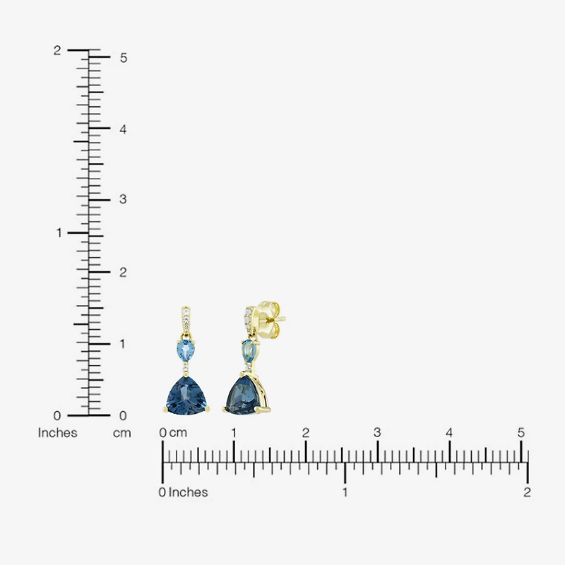Womens Genuine Blue Topaz 14K Gold Over Silver Triangle Drop Earrings