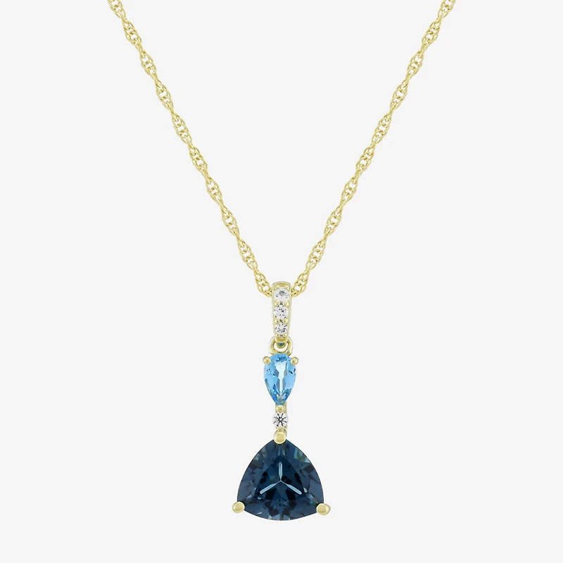Womens Genuine Blue Topaz 14K Gold Over Silver Triangle 18 Inch Pendant Necklace