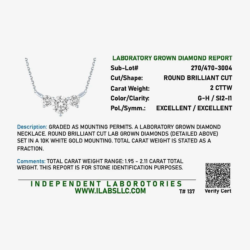 G-H/Si2-I1) Womens CT. T.W. Lab Grown White Diamond 10K Gold 18 Inch Pendant Necklace