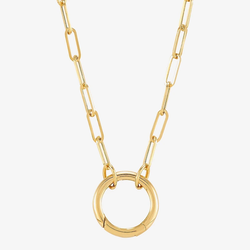 Womens 14K Gold Circle Paperclip 18 Inch Pendant Necklace