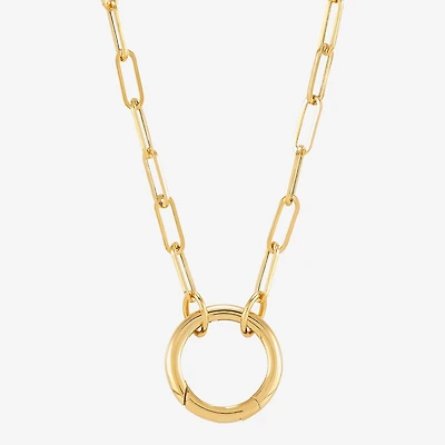 Womens 14K Gold Circle Paperclip 18 Inch Pendant Necklace