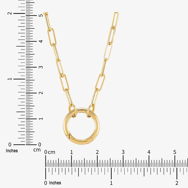 Womens 14K Gold Circle Paperclip 18 Inch Pendant Necklace