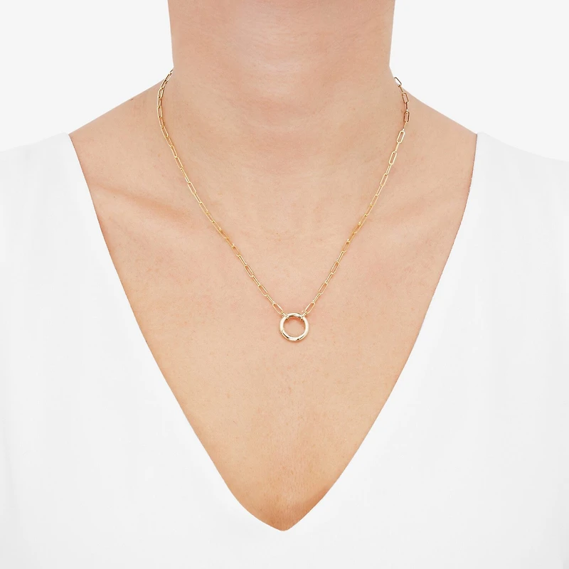 Womens 14K Gold Circle Paperclip 18 Inch Pendant Necklace