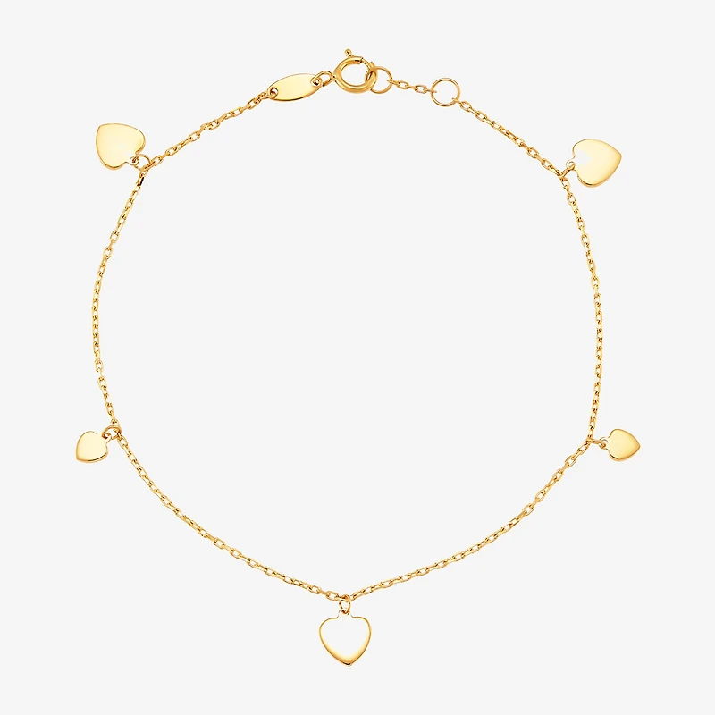 Gold Addiction Womens 10K Gold Heart Charm Bracelet