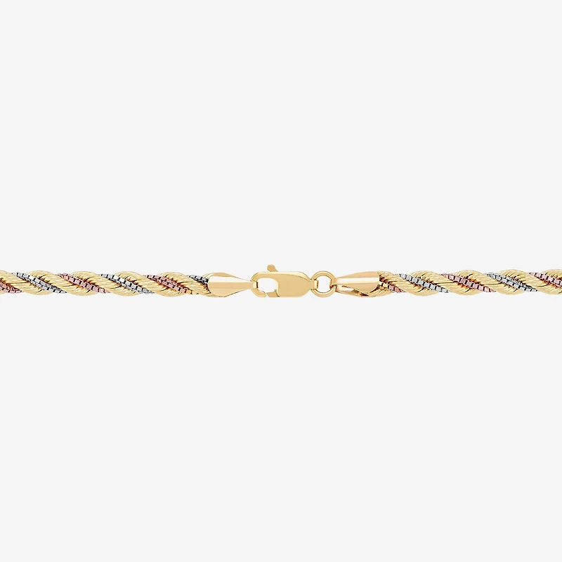 Womens 10K Tri-Color Gold 18 Inch Rope Chain Necklace