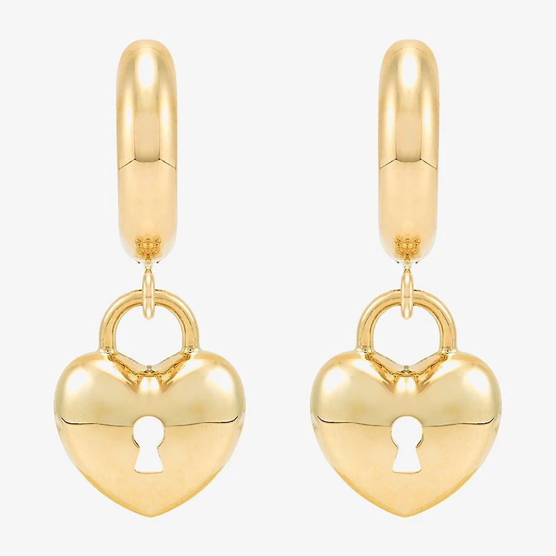 Womens 14K Gold 12.7mm Heart Hoop Earrings