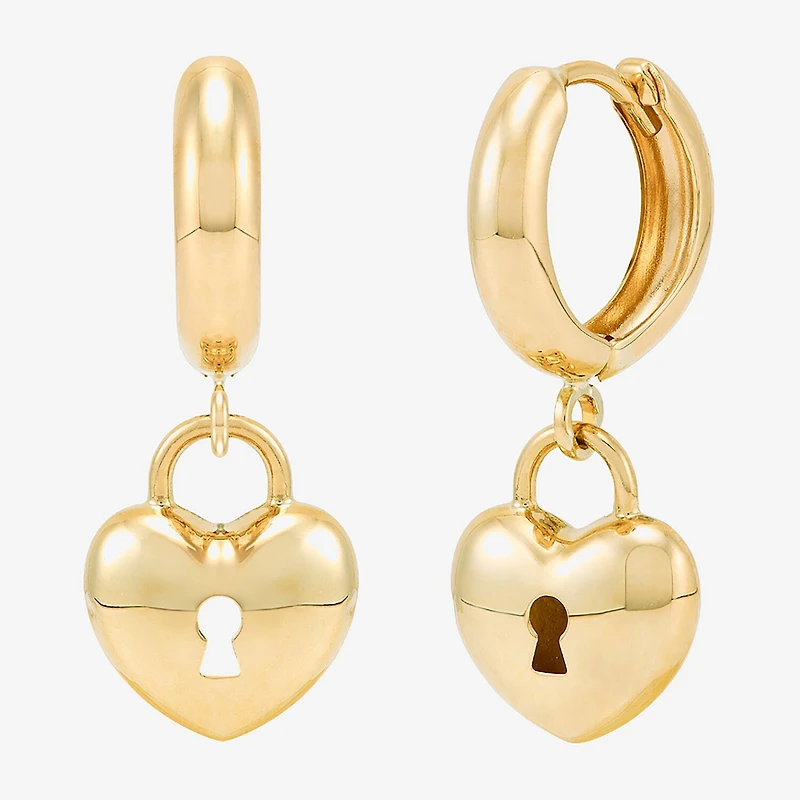 Womens 14K Gold 12.7mm Heart Hoop Earrings