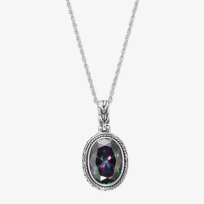 Womens Multi Color Cubic Zirconia Sterling Silver 18 Inch Pendant Necklace
