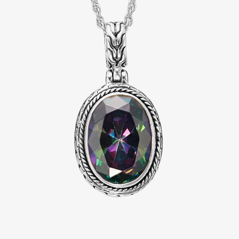 Womens Multi Color Cubic Zirconia Sterling Silver 18 Inch Pendant Necklace