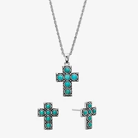 Cross Womens Enhanced Blue Turquoise Sterling Silver Cross Jewelry Set
