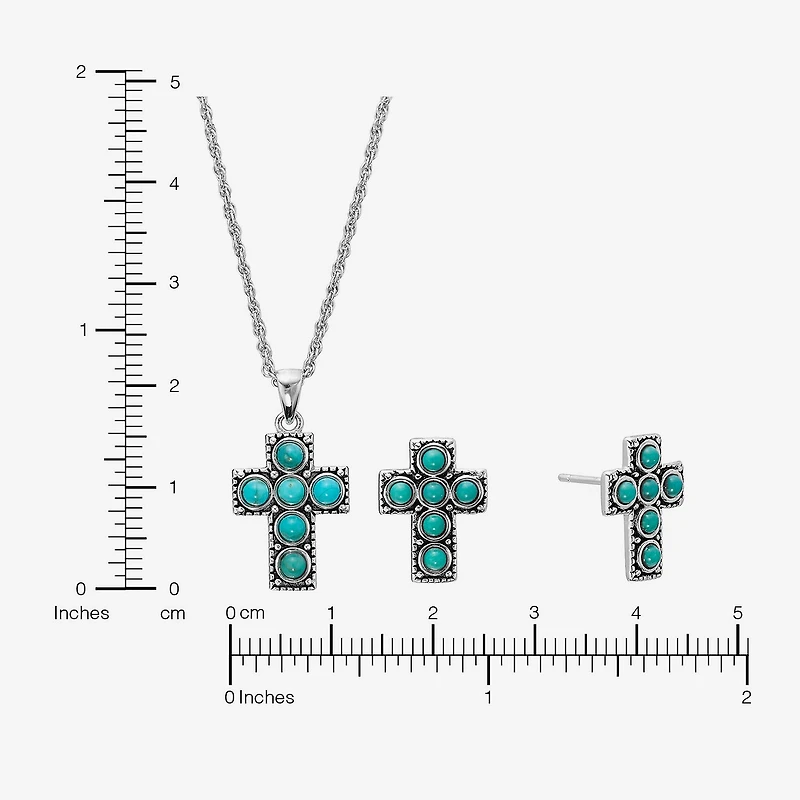 Cross Womens Enhanced Blue Turquoise Sterling Silver Cross Jewelry Set
