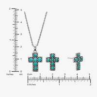 Cross Womens Enhanced Blue Turquoise Sterling Silver Cross Jewelry Set