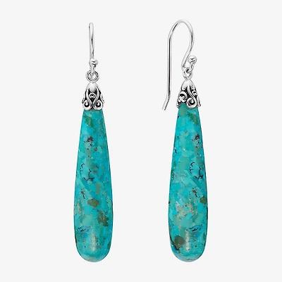 Womens Enhanced Blue Turquoise Sterling Silver Drop Earrings