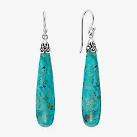 Womens Enhanced Blue Turquoise Sterling Silver Drop Earrings