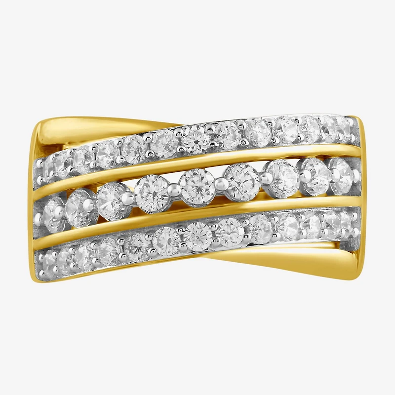 I/ I2 Womens 1 CT. T.W. Lab Grown White Diamond 14K Gold Over Silver Round Cluster Crossover Cocktail Ring