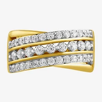 I/ I2 Womens 1 CT. T.W. Lab Grown White Diamond 14K Gold Over Silver Round Cluster Crossover Cocktail Ring