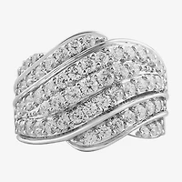 (I / I2) Womens 2 CT.T.W. Lab Grown White Diamond Sterling Silver Round Cluster Crossover Cocktail Ring