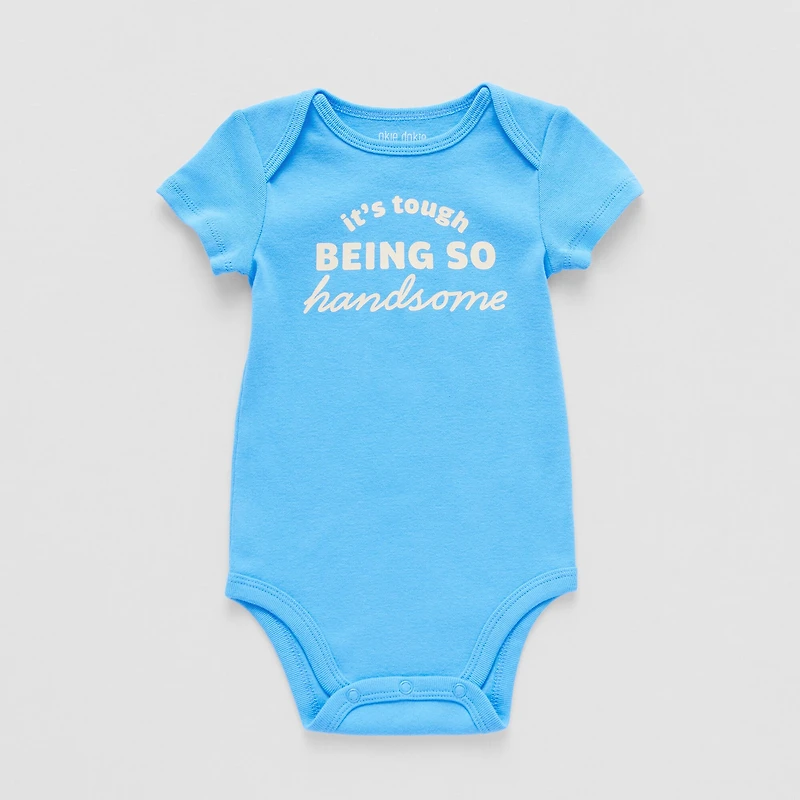 Okie Dokie Baby Boys Round Neck Short Sleeve Rib Bodysuit