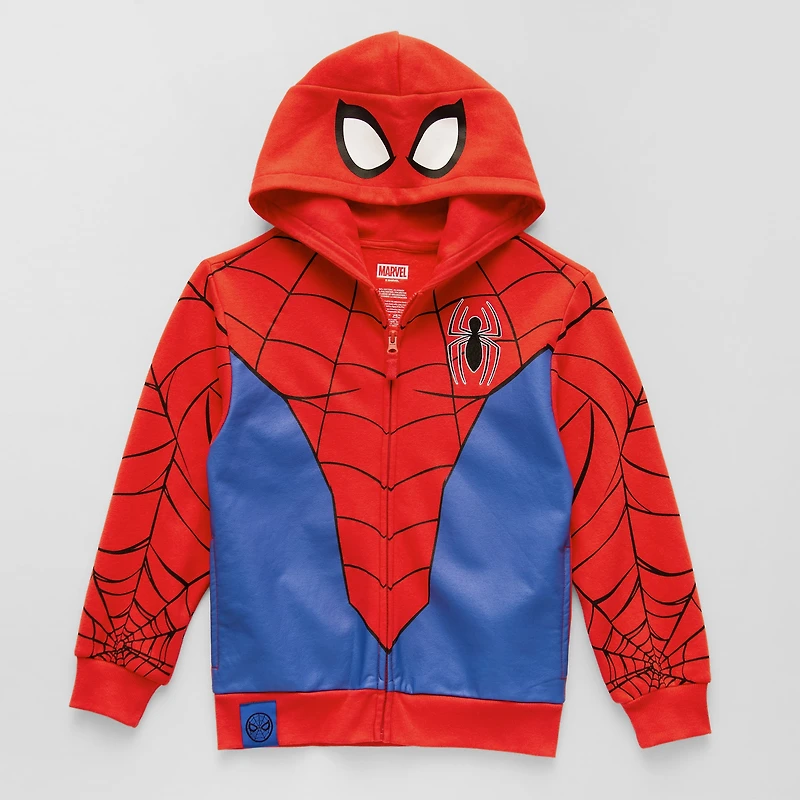 Disney Collection Little & Big Kid Boys Long Sleeve Embroidered Marvel Spiderman Fleece Zipper Hoodie