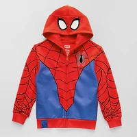 Disney Collection Little & Big Kid Boys Long Sleeve Embroidered Marvel Spiderman Fleece Zipper Hoodie