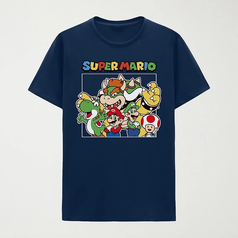 Mens Crew Neck Short Sleeve Regular Fit Super Mario Graphic T-Shirt