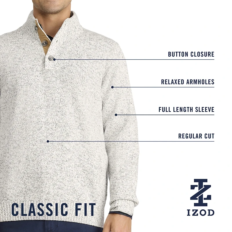 IZOD Button Mens Mock Neck Long Sleeve Pullover Sweater
