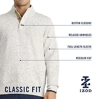 IZOD Button Mens Mock Neck Long Sleeve Pullover Sweater