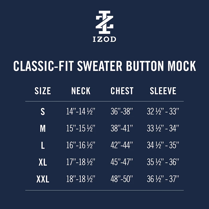 IZOD Button Mens Mock Neck Long Sleeve Pullover Sweater