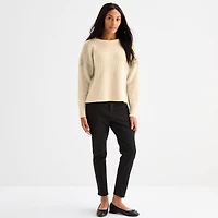 a.n.a Womens Crew Neck Embellished Long Sleeve Pullover Sweater