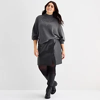 a.n.a Plus Womens Mock Neck Embellished Long Sleeve Pullover Sweater