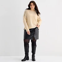 a.n.a Womens Plus Crew Neck Embellished Long Sleeve Pullover Sweater