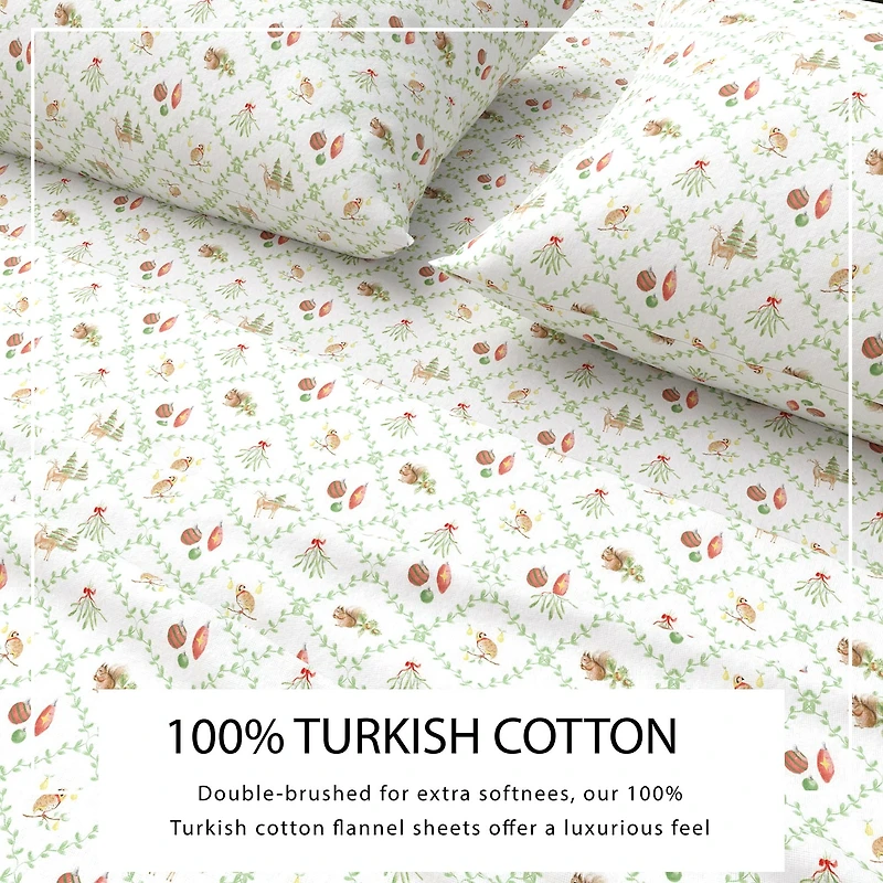 Linery 100% Turkish Cotton Holiday Flannel Sheet Set
