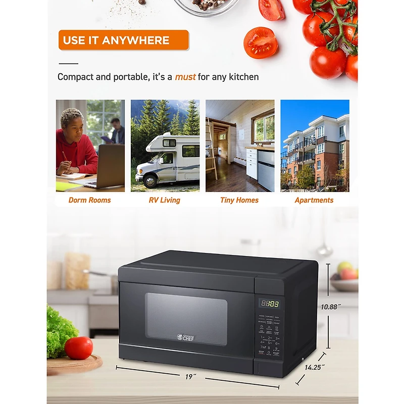 Commercial Chef 0.9-Cu. Ft. Countertop Microwave with Push Button Door Release