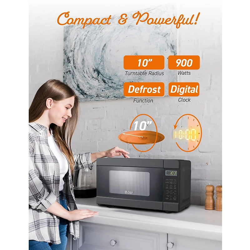 Commercial Chef 0.9-Cu. Ft. Countertop Microwave with Push Button Door Release