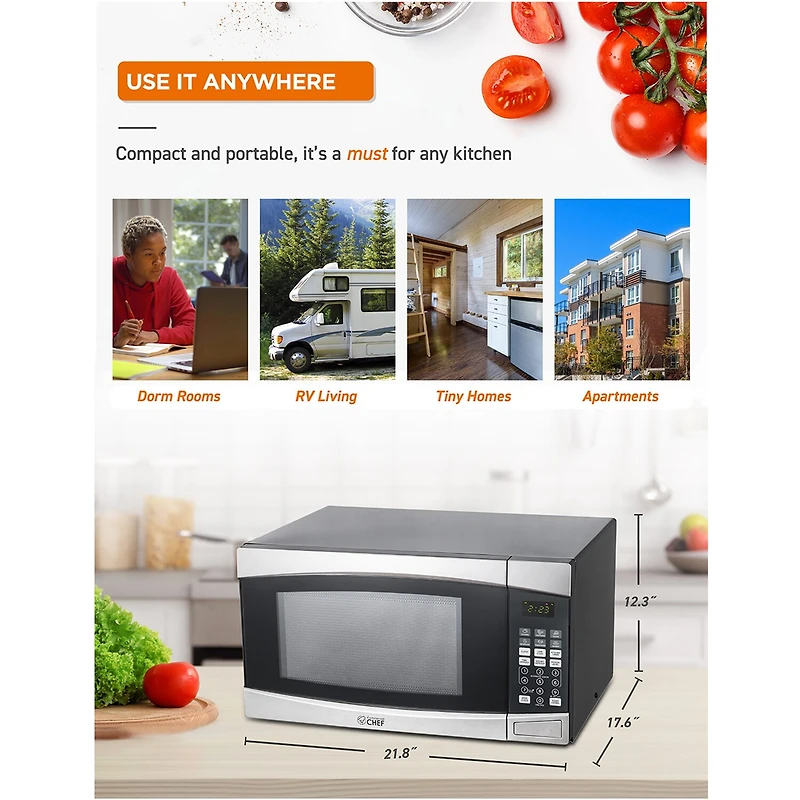 Commercial Chef 1.4-Cu. Ft. Countertop Microwave - Stainless Steel Front