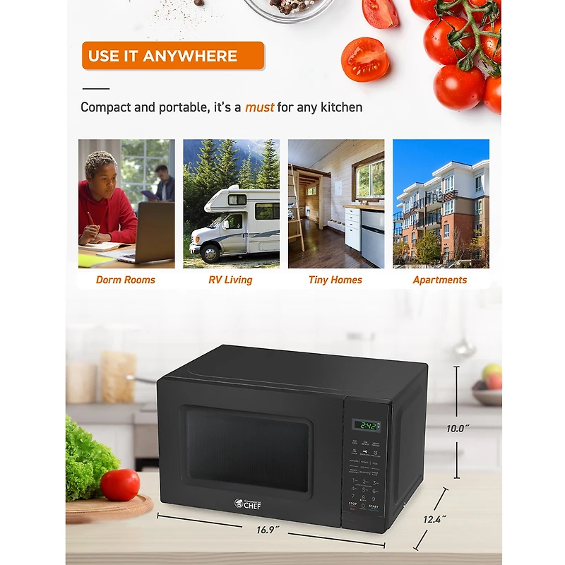 COMMERCIAL CHEF 0.7 Cu. Ft. Countertop Microwave with Digital Display Microwave with 10 Power Levels