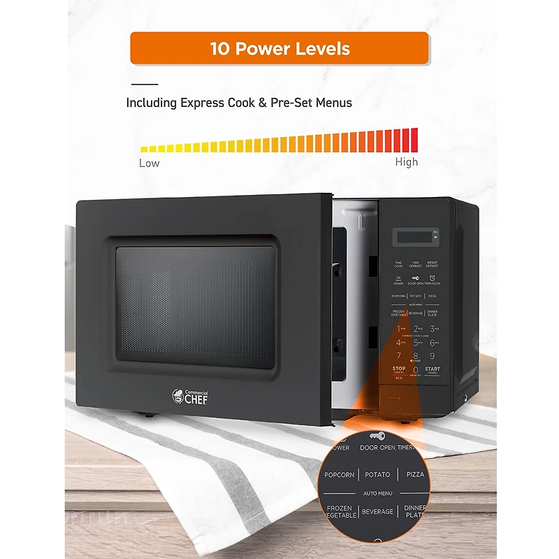 COMMERCIAL CHEF 0.7 Cu. Ft. Countertop Microwave with Digital Display Microwave with 10 Power Levels