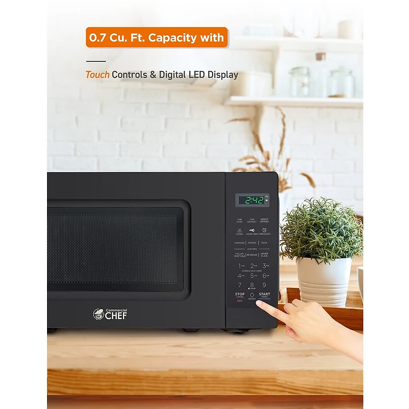 COMMERCIAL CHEF 0.7 Cu. Ft. Countertop Microwave with Digital Display Microwave with 10 Power Levels