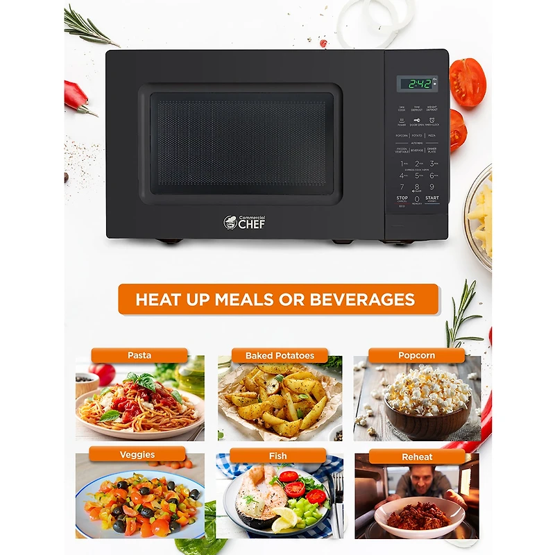 COMMERCIAL CHEF 0.7 Cu. Ft. Countertop Microwave with Digital Display Microwave with 10 Power Levels