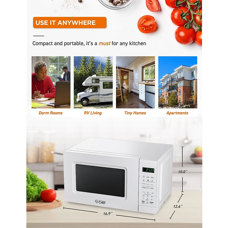 COMMERCIAL CHEF 0.7 Cu. Ft. Countertop Microwave with Digital Display White Microwave with 10 Power Levels